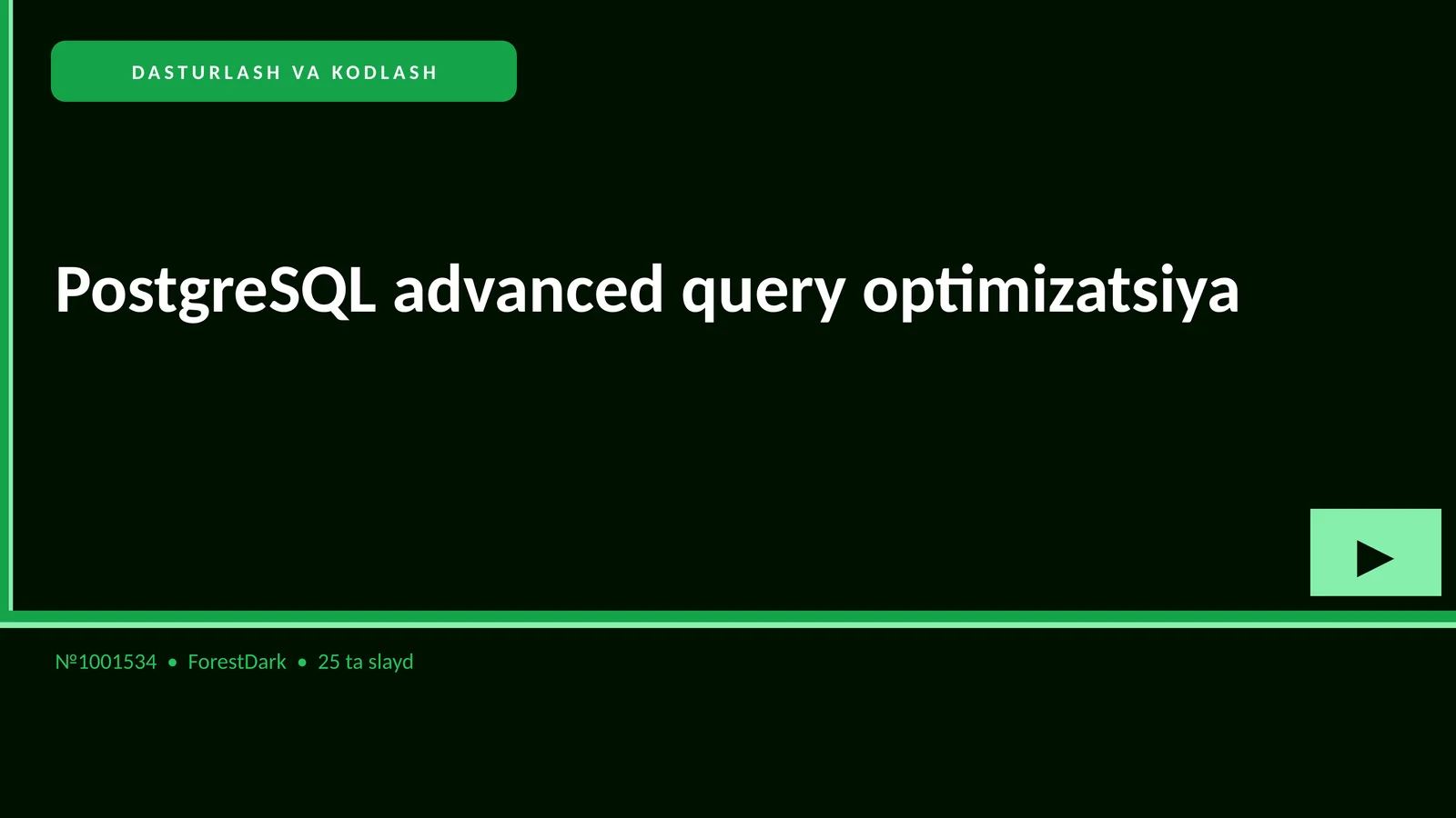 PostgreSQL advanced query optimizatsiya