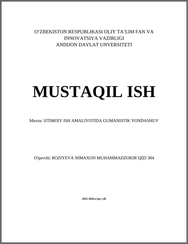 Gumanistik Yondashuvning Ijtimoiy Ish Amaliyoti