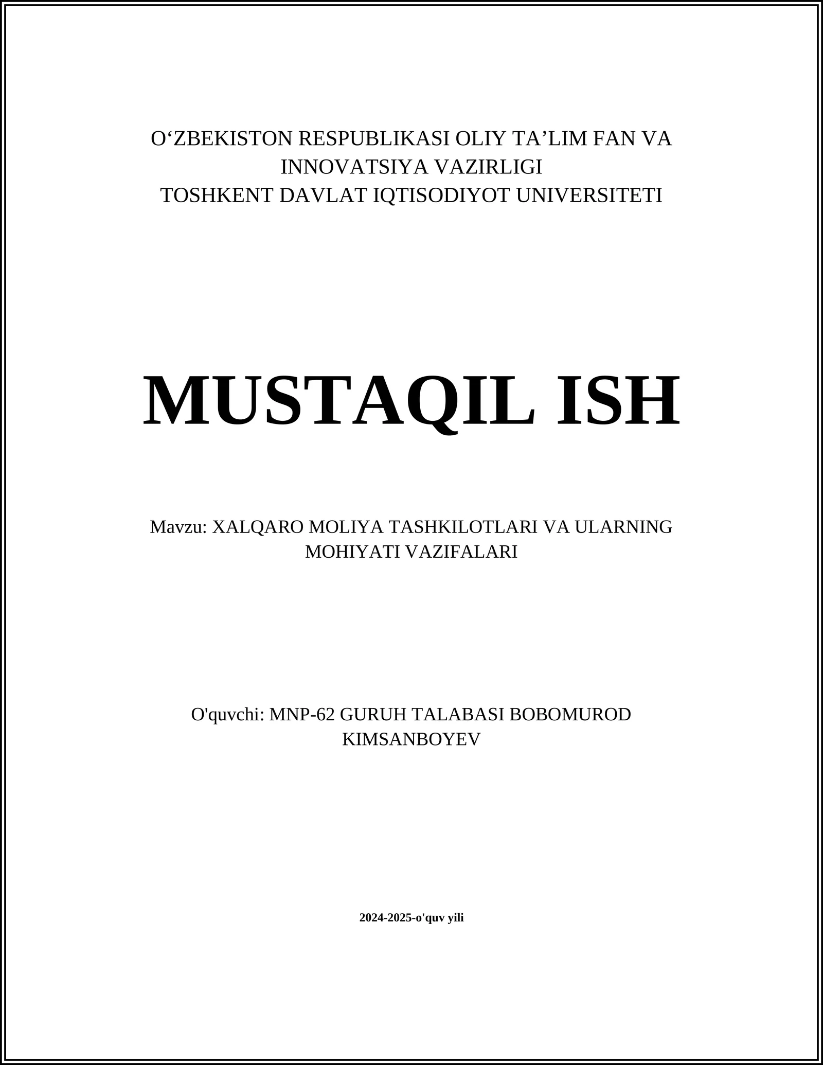 Xalqaro Moliya Tashkilotlari