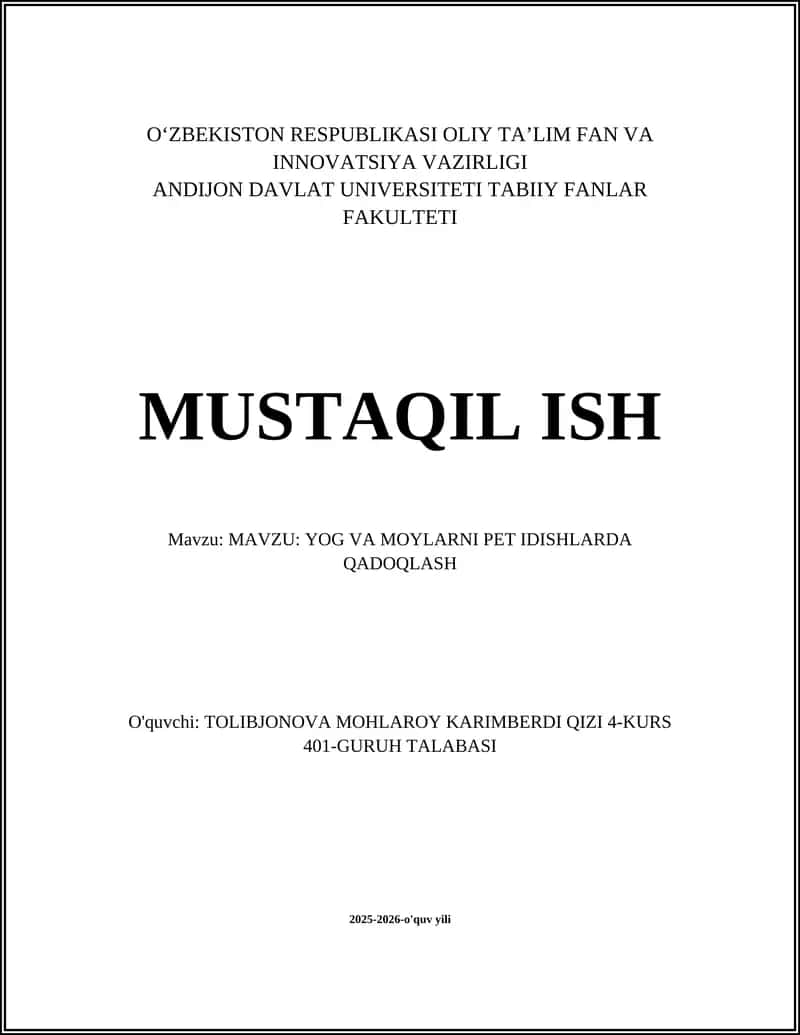 PET idishlarning yog va moylar uchun mosligi