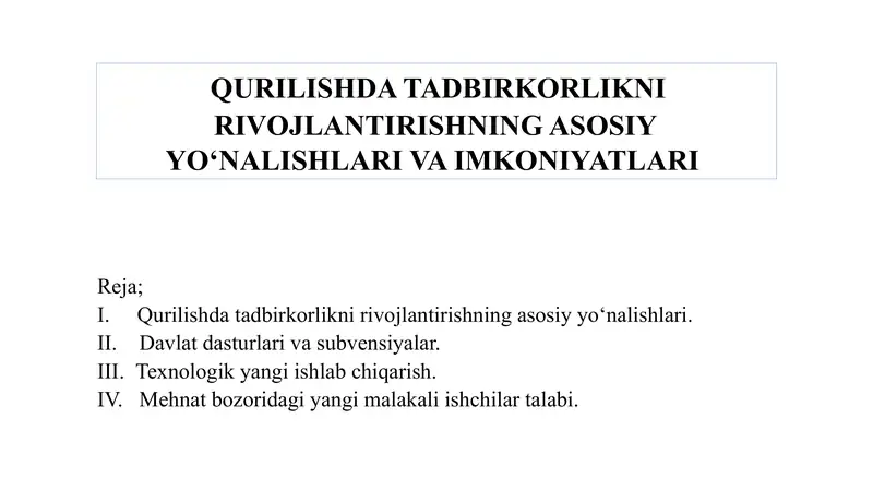 QURILISHNING MILLIY IQTISODIYOTINI  TUTGAN O’RNI