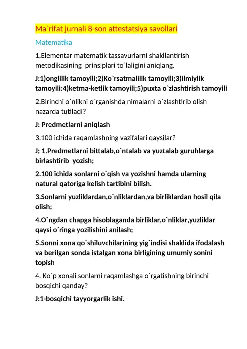 Ma`rifat jurnali 8-son attestatsiya savollari