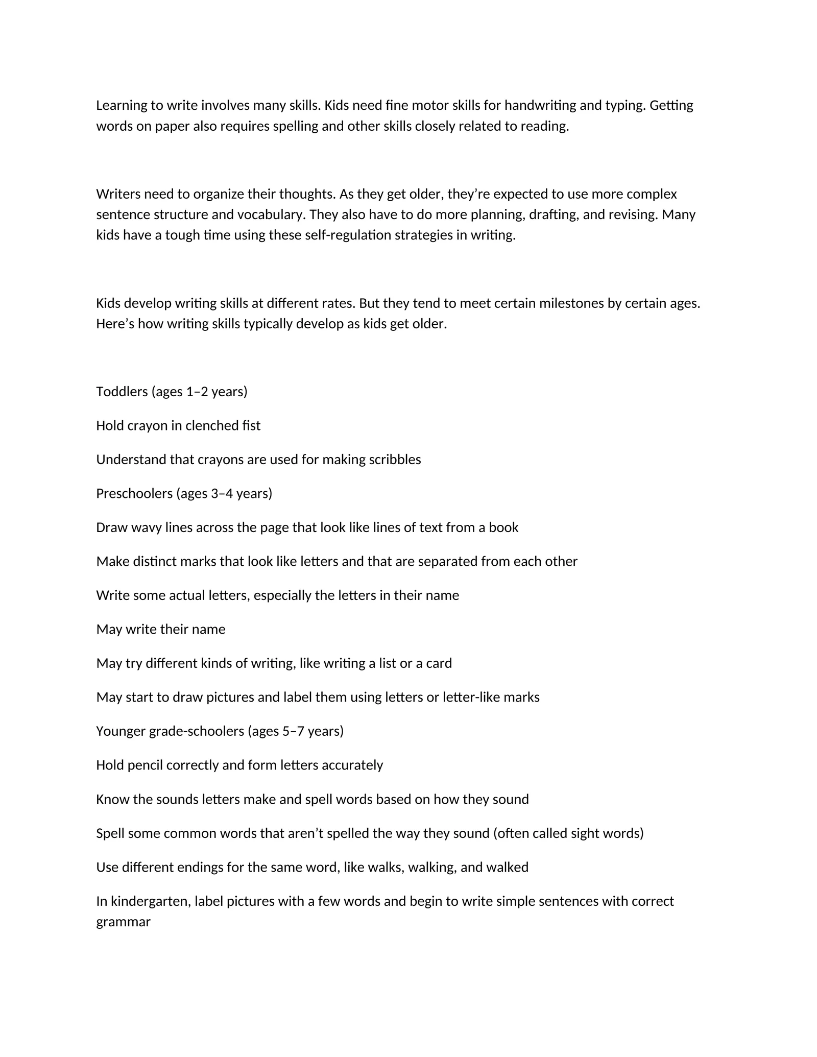 Developing Writing Skills in Children