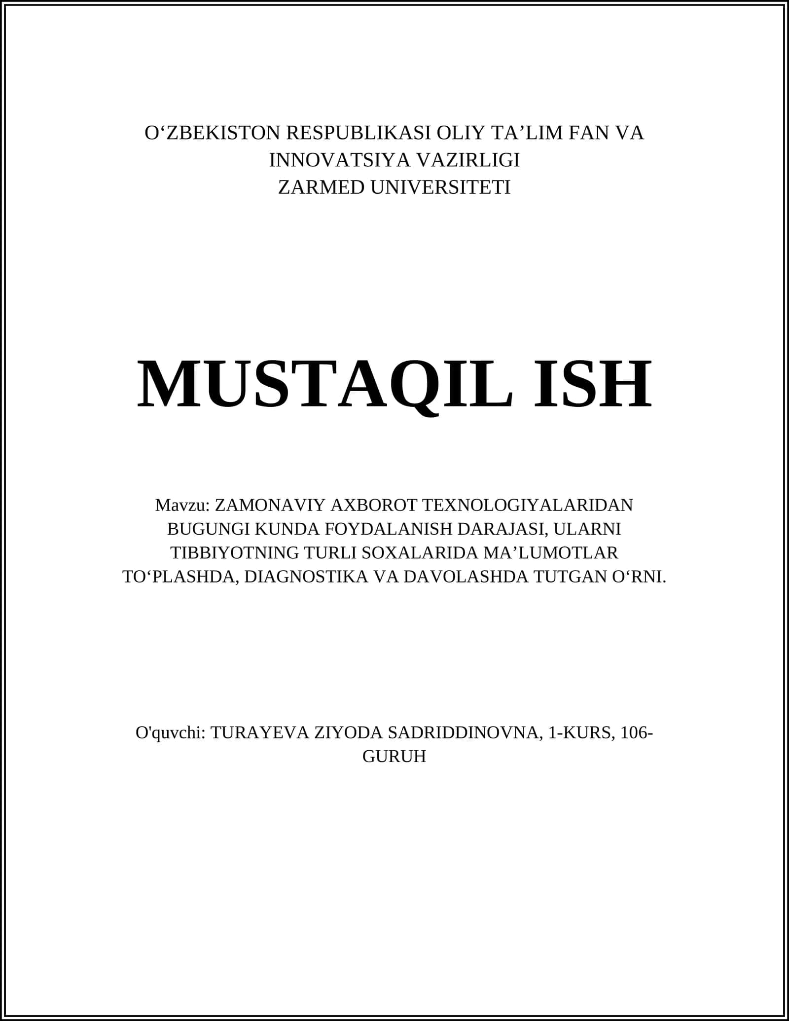 ZAMONAVIY AXBOROT TEXNOLOGIYALARIDAN BUGUNGI KUNDA FOYDALANISH DARAJASI