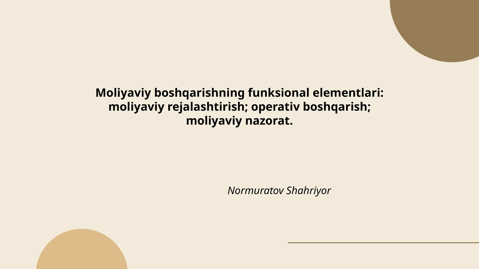 Moliyaviy boshqarishning funksional elementlari