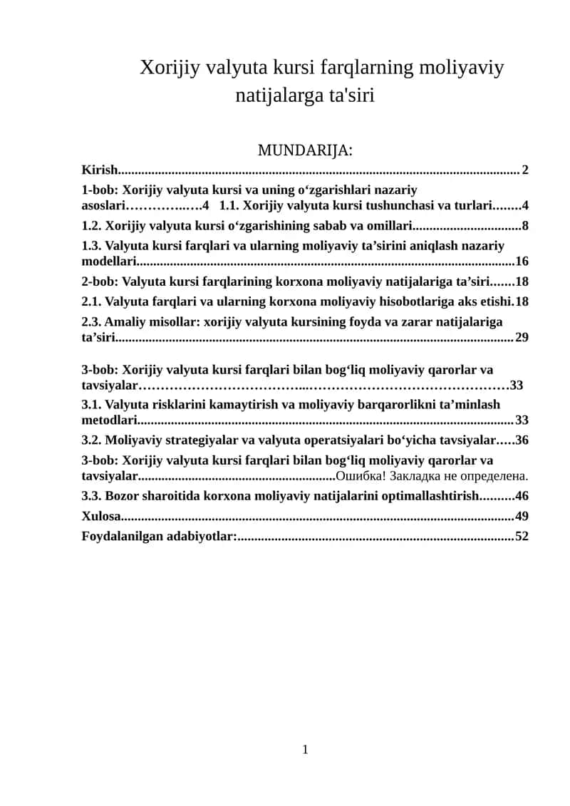 Xorijiy valyuta kursi farqlarning moliyaviy natijalarga ta'siri