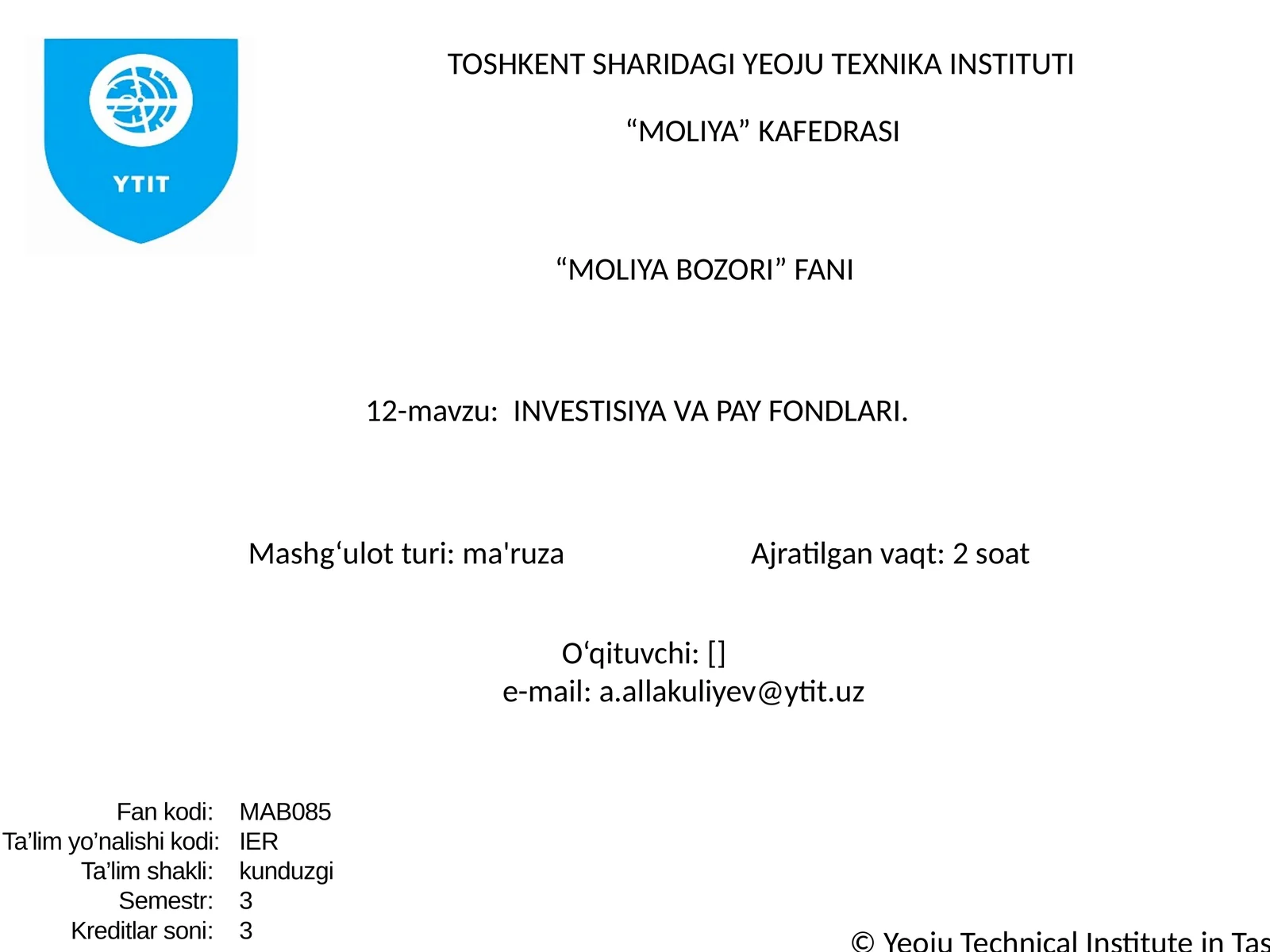 INVESTISIYA VA PAY FONDLARI