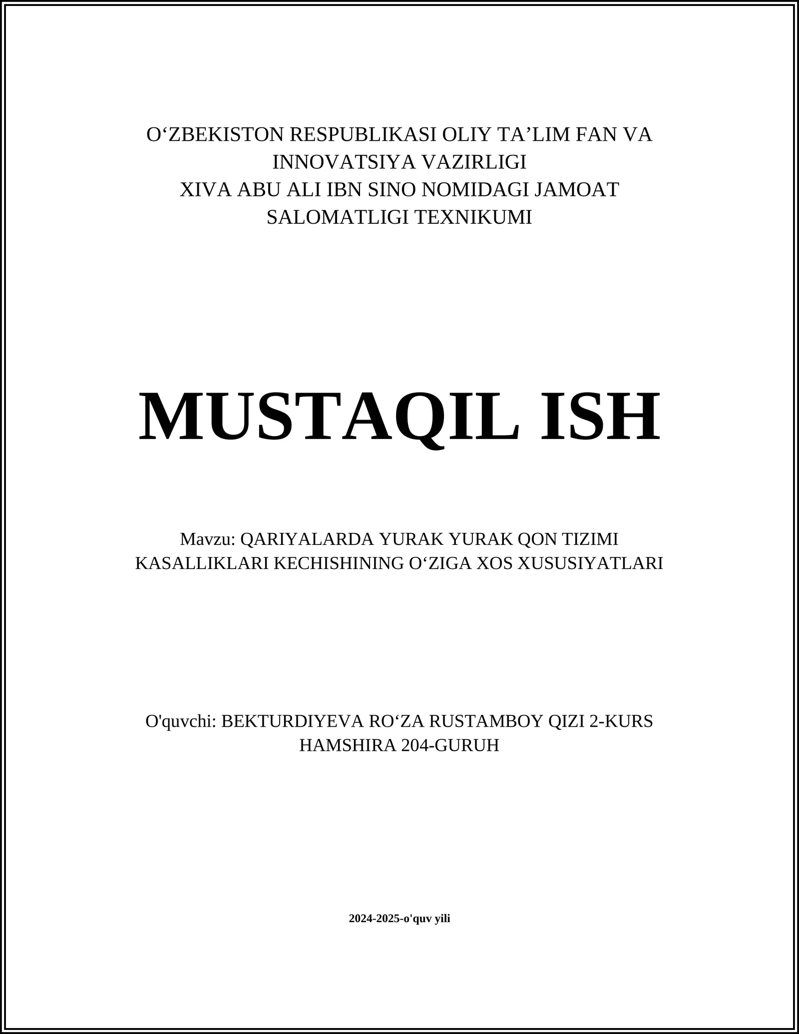 QARIYALARDA YURAK YURAK QON TIZIMI KASALLIKLARI KECHISHINING OʻZIGA XOS XUSUSIYATLARI