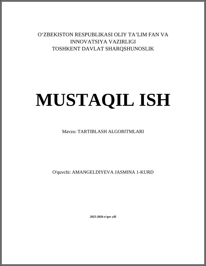 Pufakcha tartiblash algoritmi (Bubble Sort)