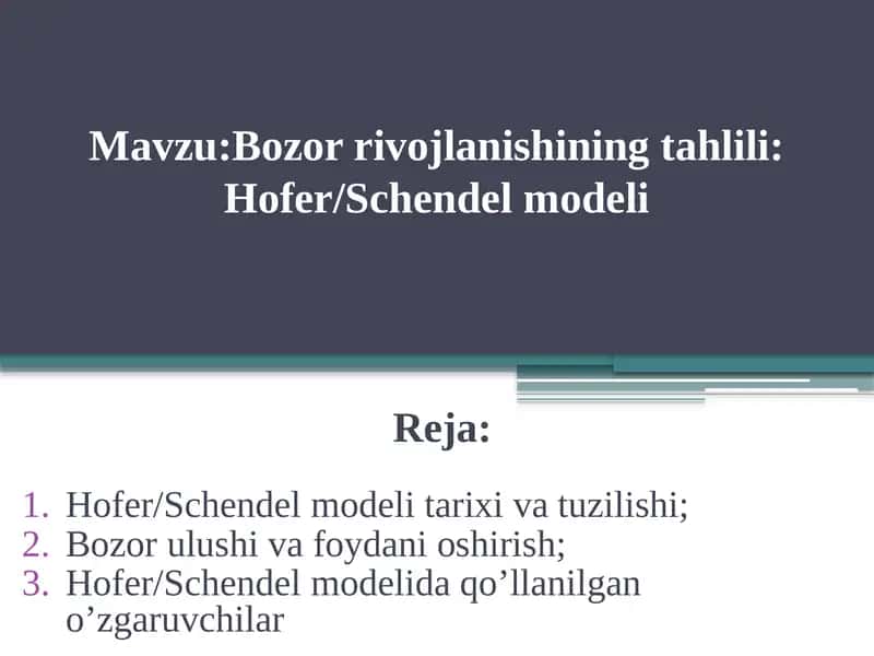 Hofer/Schendel modeli