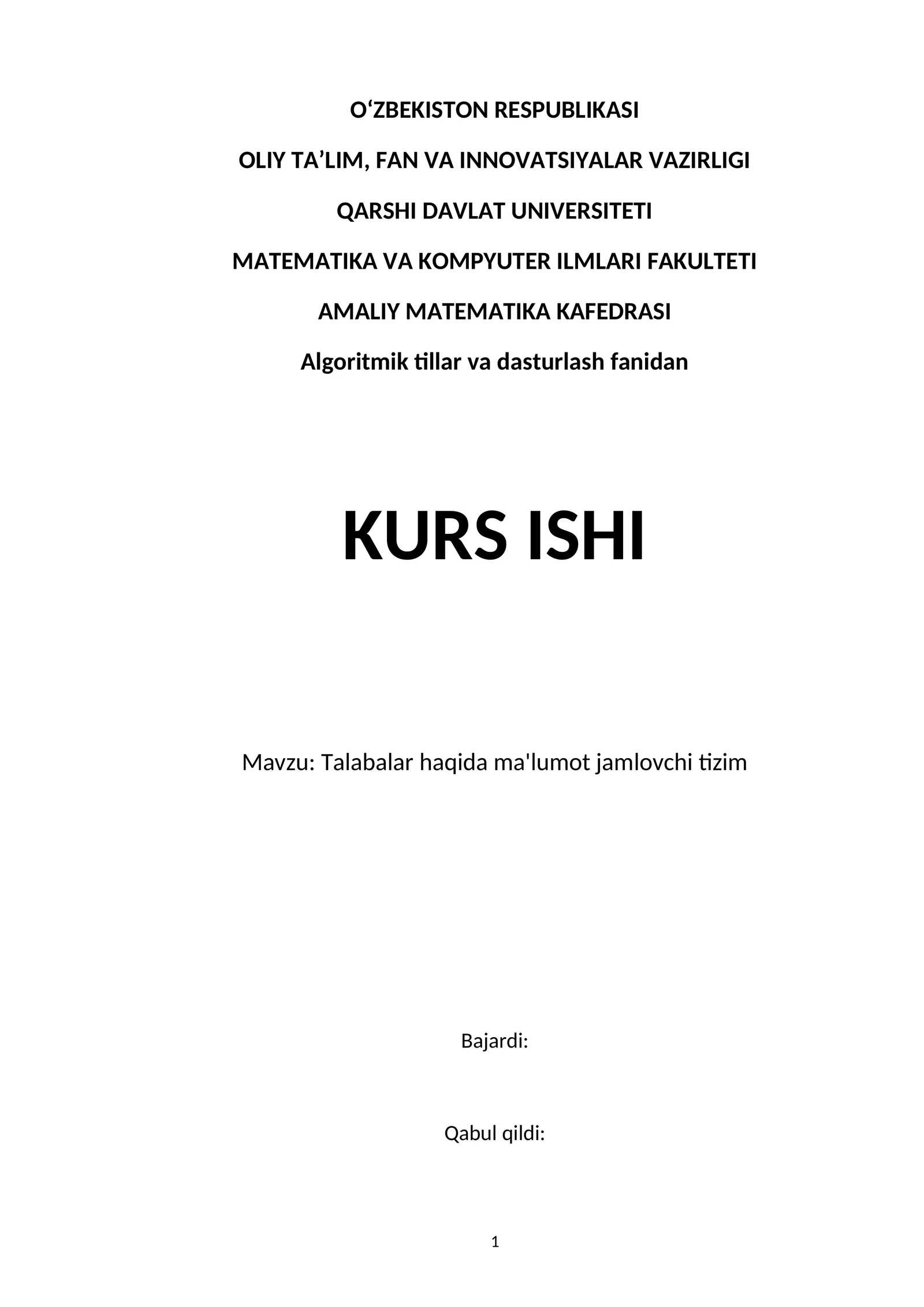Talabalar haqida ma'lumot jamlovchi tizim