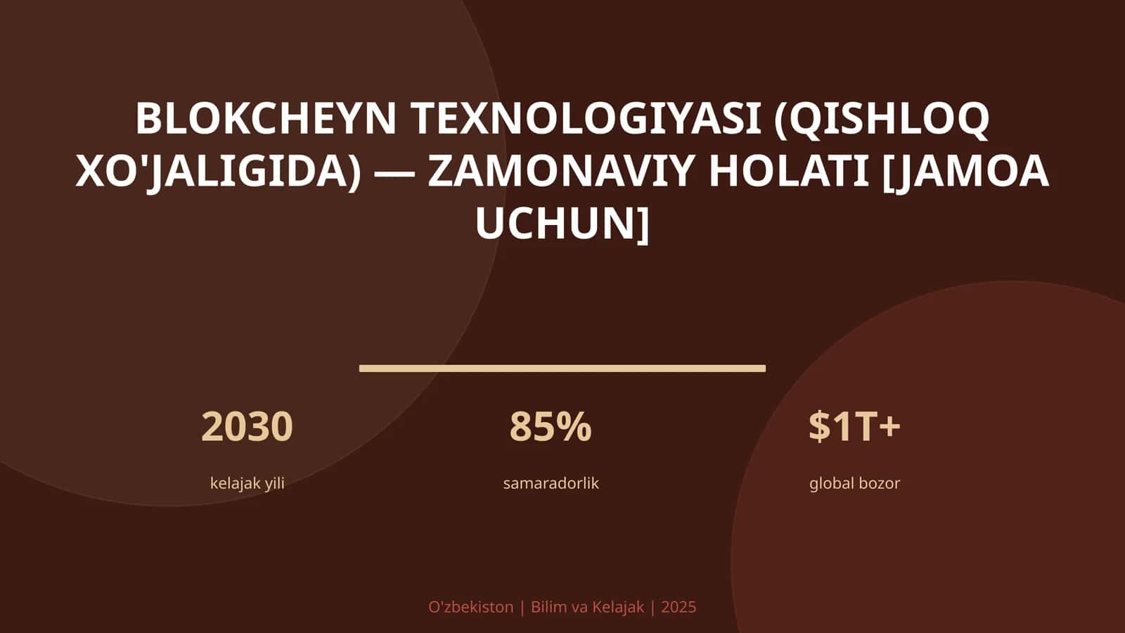 Blokcheyn Texnologiyasi (Qishloq xo'jaligida) - Zamonaviy holati [Jamoa uchun]