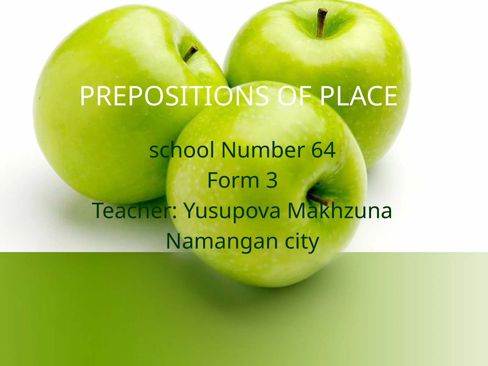 3-sinf Ingliz tili fanidan Prepositions of place dars taqdimoti