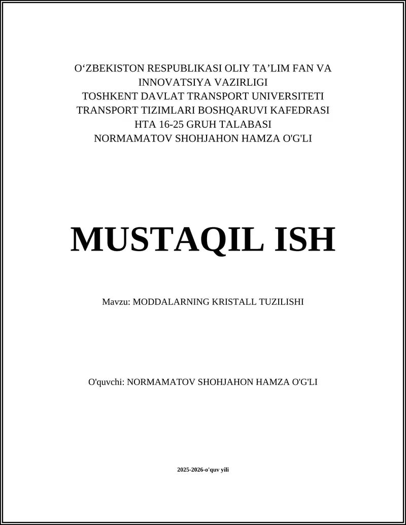 MODDALARNING KRISTALL TUZILISHI