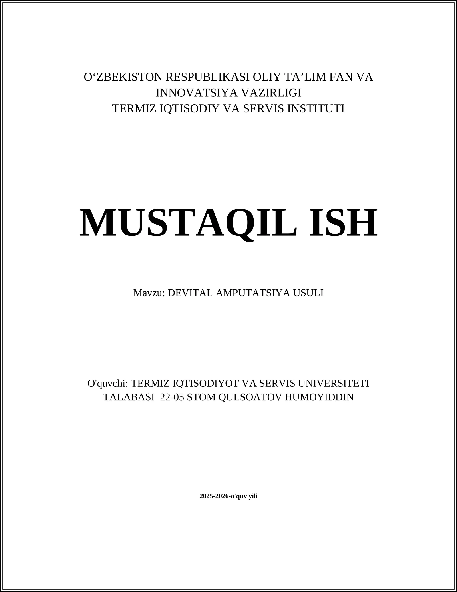DEVITAL AMPUTATSIYA USULI