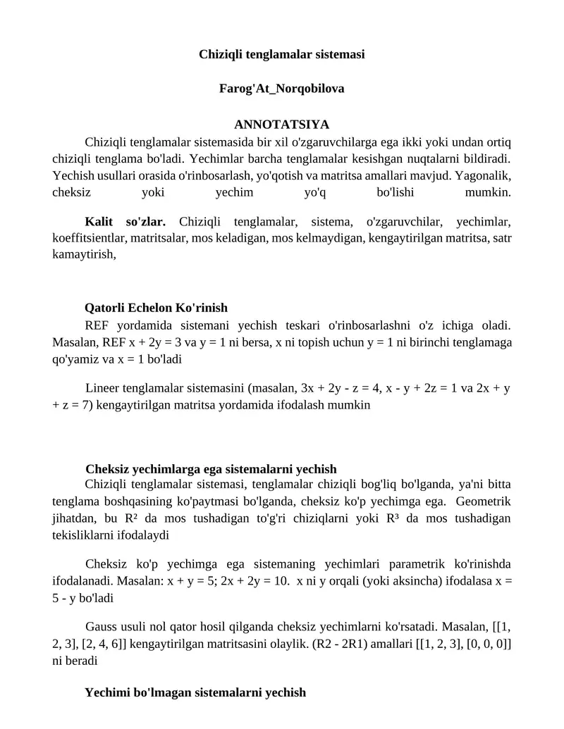 Chiziqli tenglamalar sistemasi