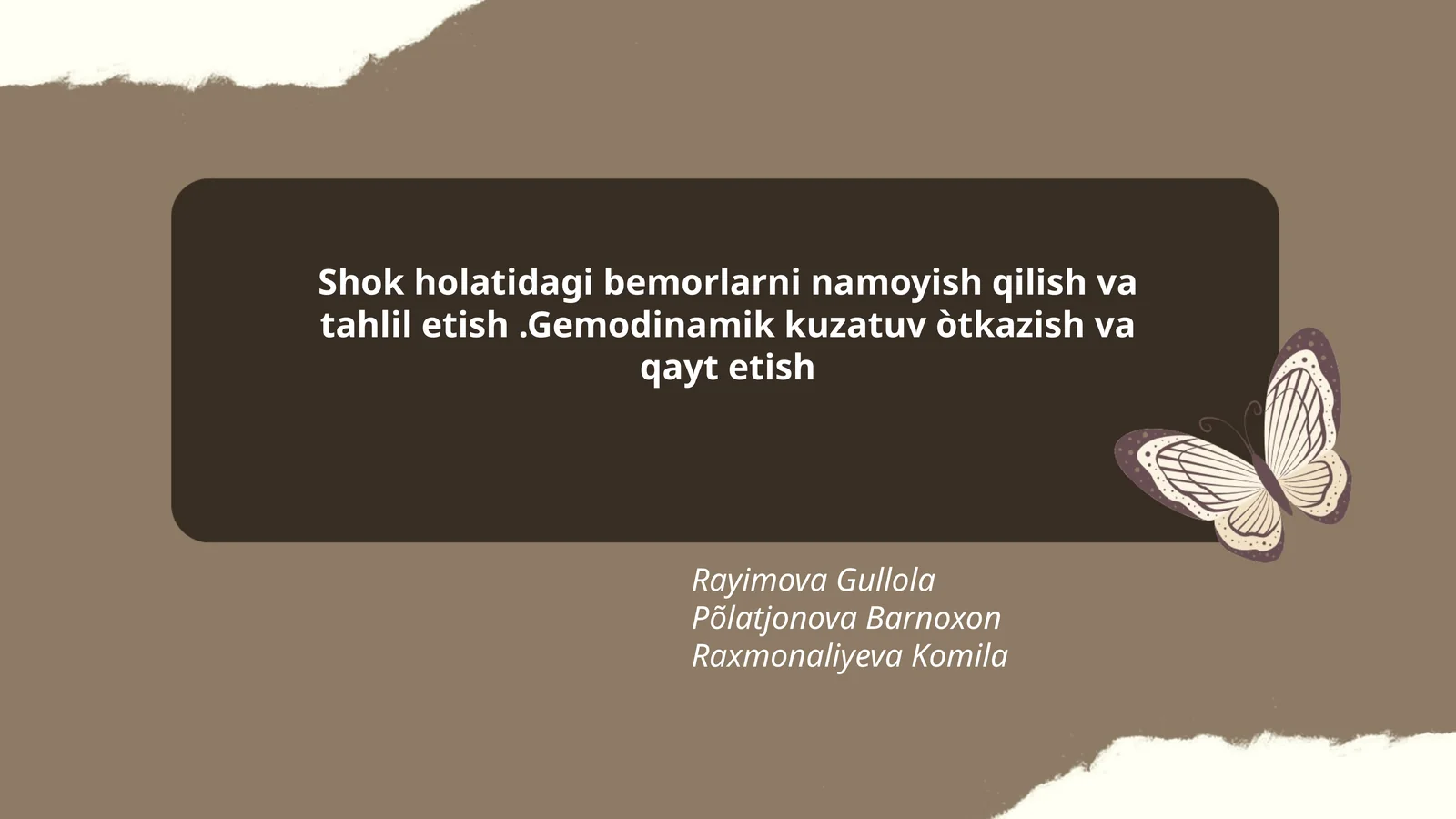 Shok holatidagi bemorlarni namoyish qilish va tahlil etish
