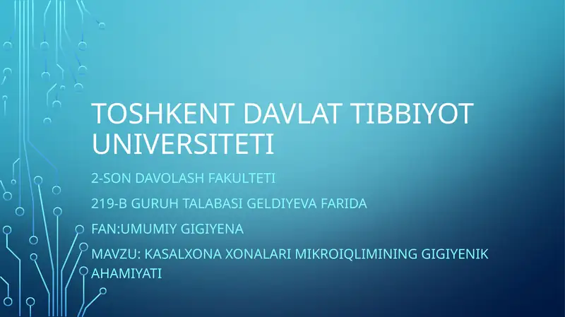 kasalxonalarda mikroiqlimning gigiyenik ahamiyati