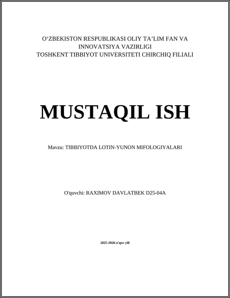 TIBBIYOTDA LOTIN-YUNON MIFOLOGIYALARI