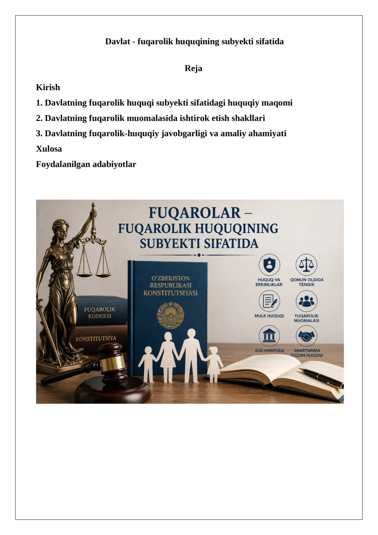 Davlat - fuqarolik huquqining subyekti sifatida