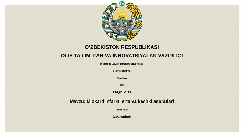 Miokard infarkti erta va kechki asoratlari