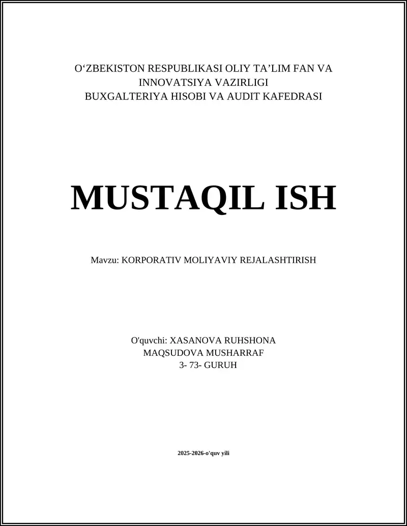 Strategik moliyaviy rejalashtirish va korporativ maqsadlar