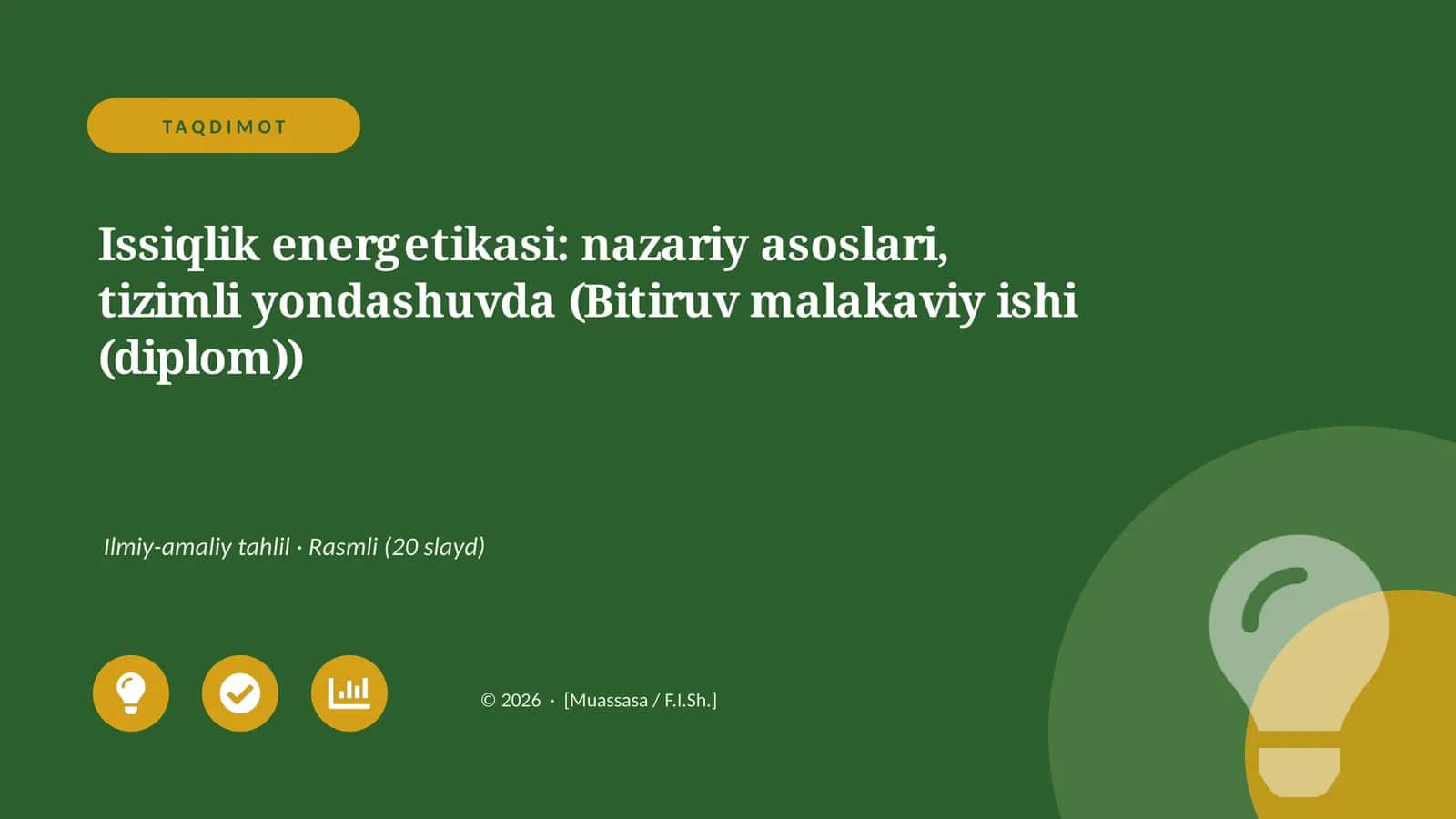 Issiqlik energetikasi: nazariy asoslari, tizimli yondashuvda (Bitiruv malakaviy ishi (diplom))