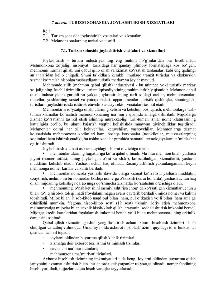 Turizm sohasi