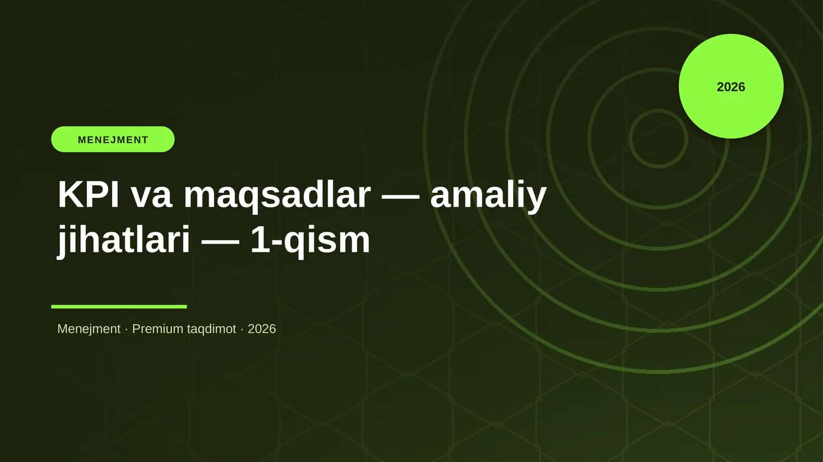 KPI va maqsadlar — amaliy jihatlari — 1-qism