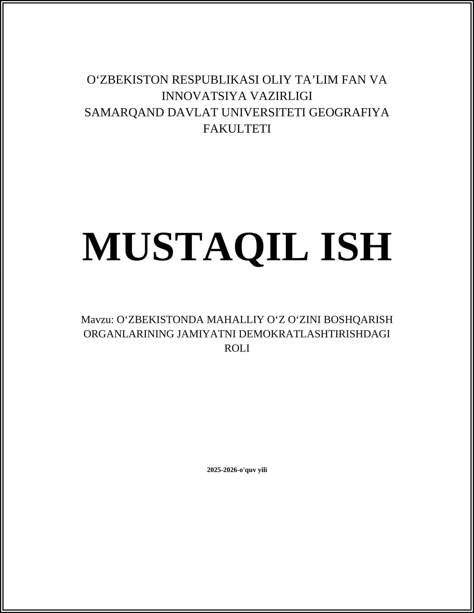 Oʻzbekistonda mahalliy oʻz-oʻzini boshqarish organlarining tarixiy rivojlanishi va demokratizatsiyadagi roli