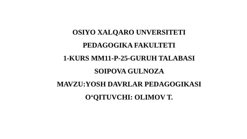 YOSH DAVRLAR PEDAGOGIKASI