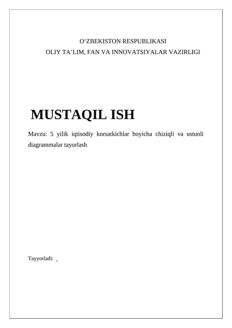 5 yilik iqtisodiy korsatkichlar boyicha chiziqli va ustunli diagrammalar tayorlash