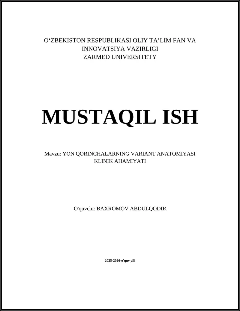 YON QORINCHALARNING VARIANT ANATOMIYASI KLINIK AHAMIYATI