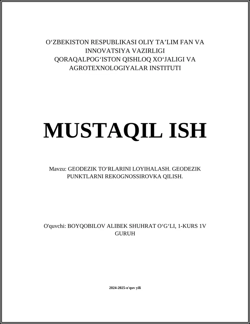 GEODEZIK TOʻRLARINI LOYIHALASH