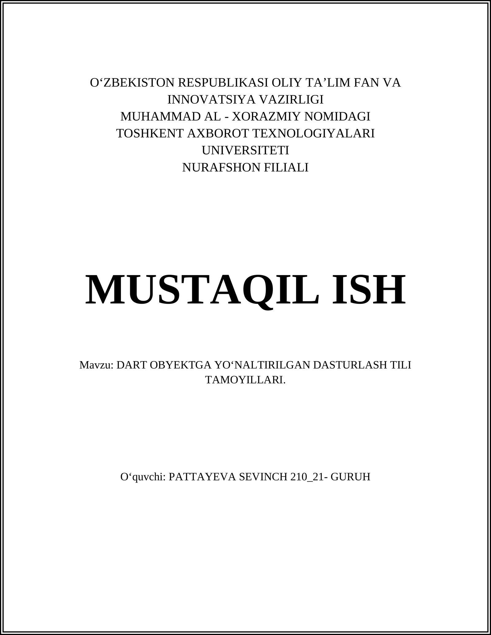 Obyektga yo‘naltirilgan dasturlash