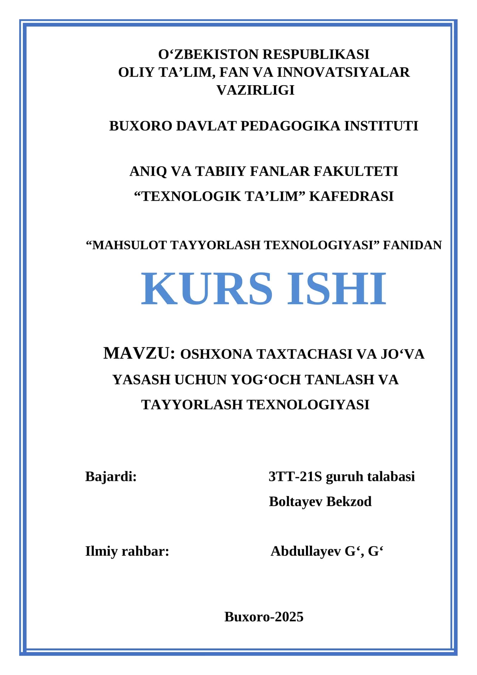 Oshxona taxtachasi va jo‘va yasash uchun yog‘och tanlash va tayyarlash texnologiyasi