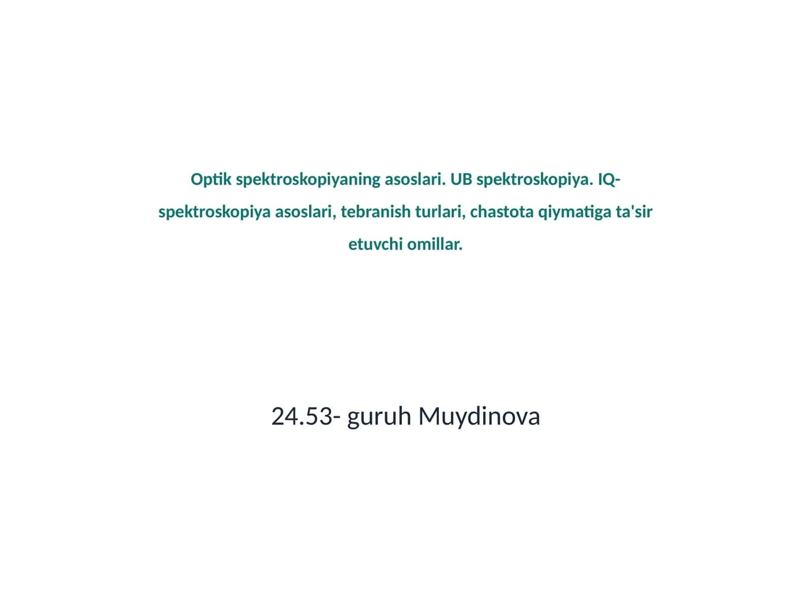 Optik spektroskopiyaning asoslari