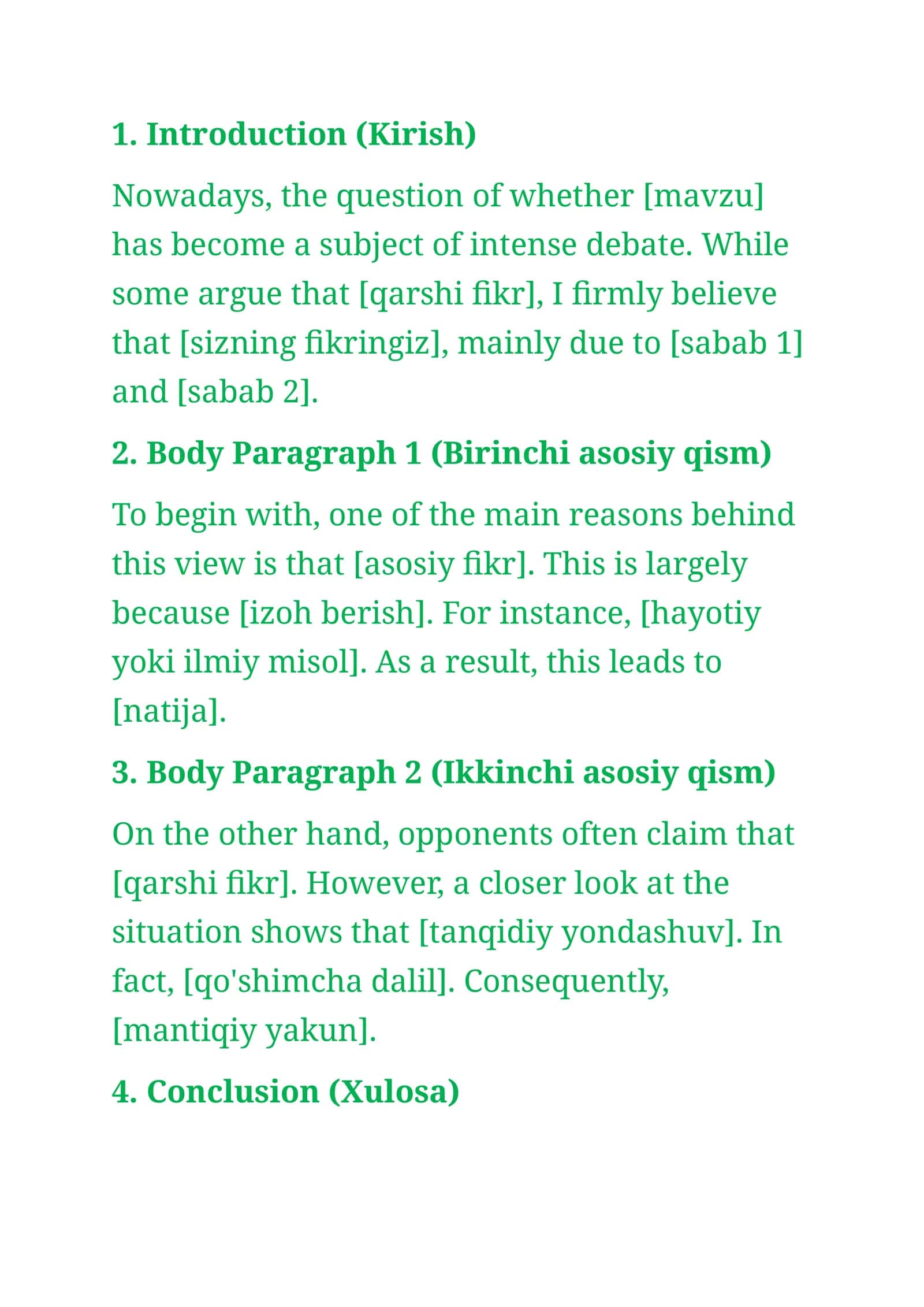 Writing part 2 cefr imtihoni namunasi va qolipi