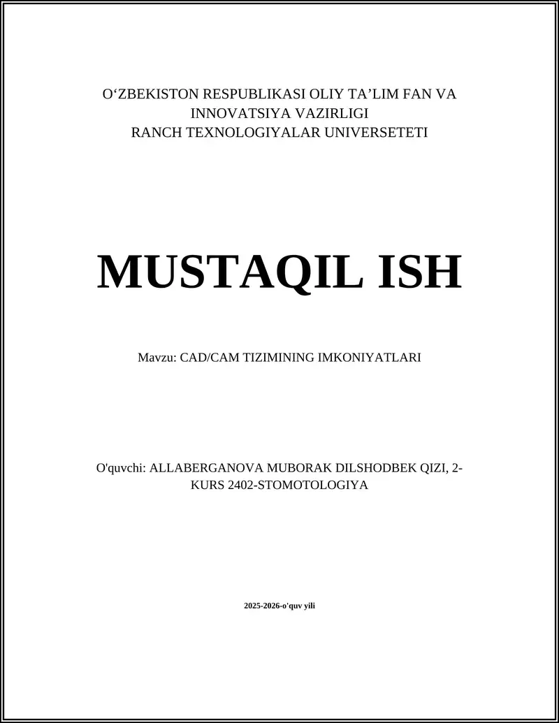 CAD/CAM TIZIMINING IMKONIYATLARI