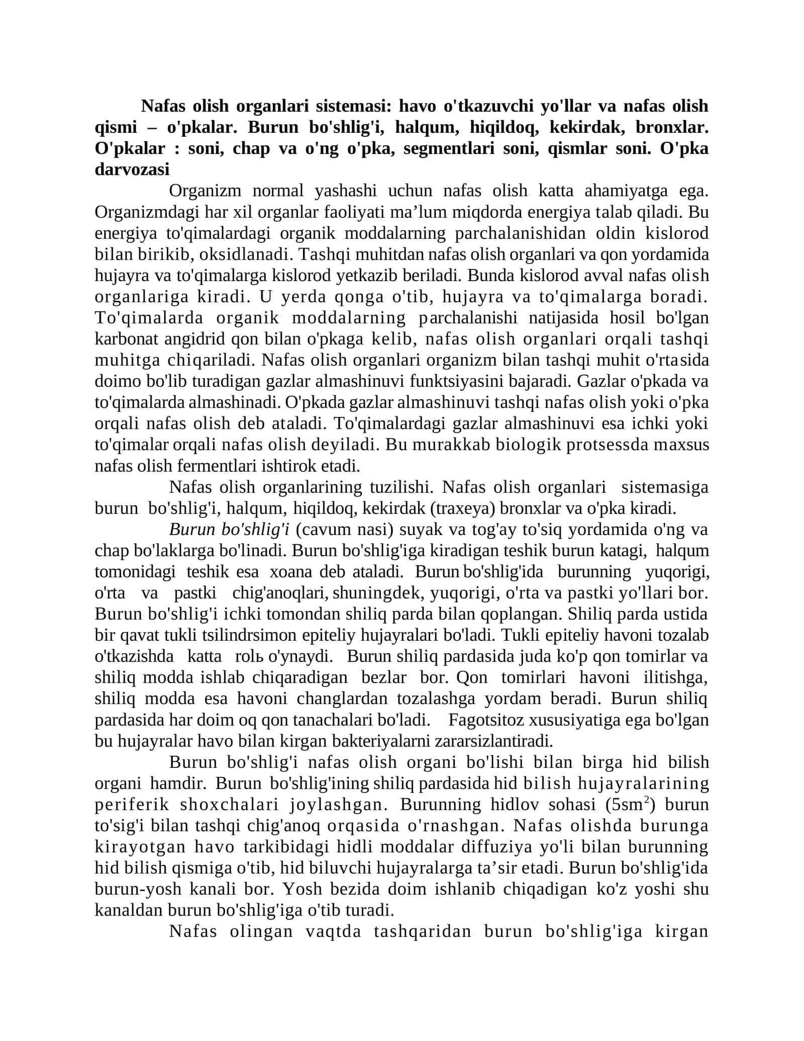 Nafas olish organlari sistemasi