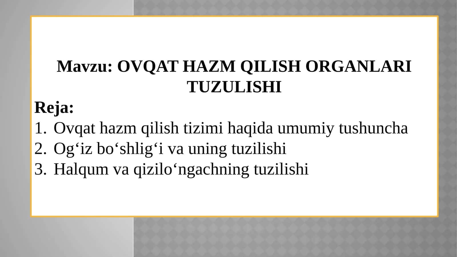 Ovqat Hazm Qilish Organlari Tuzilishi — Anatomik Taqdimot.pptx