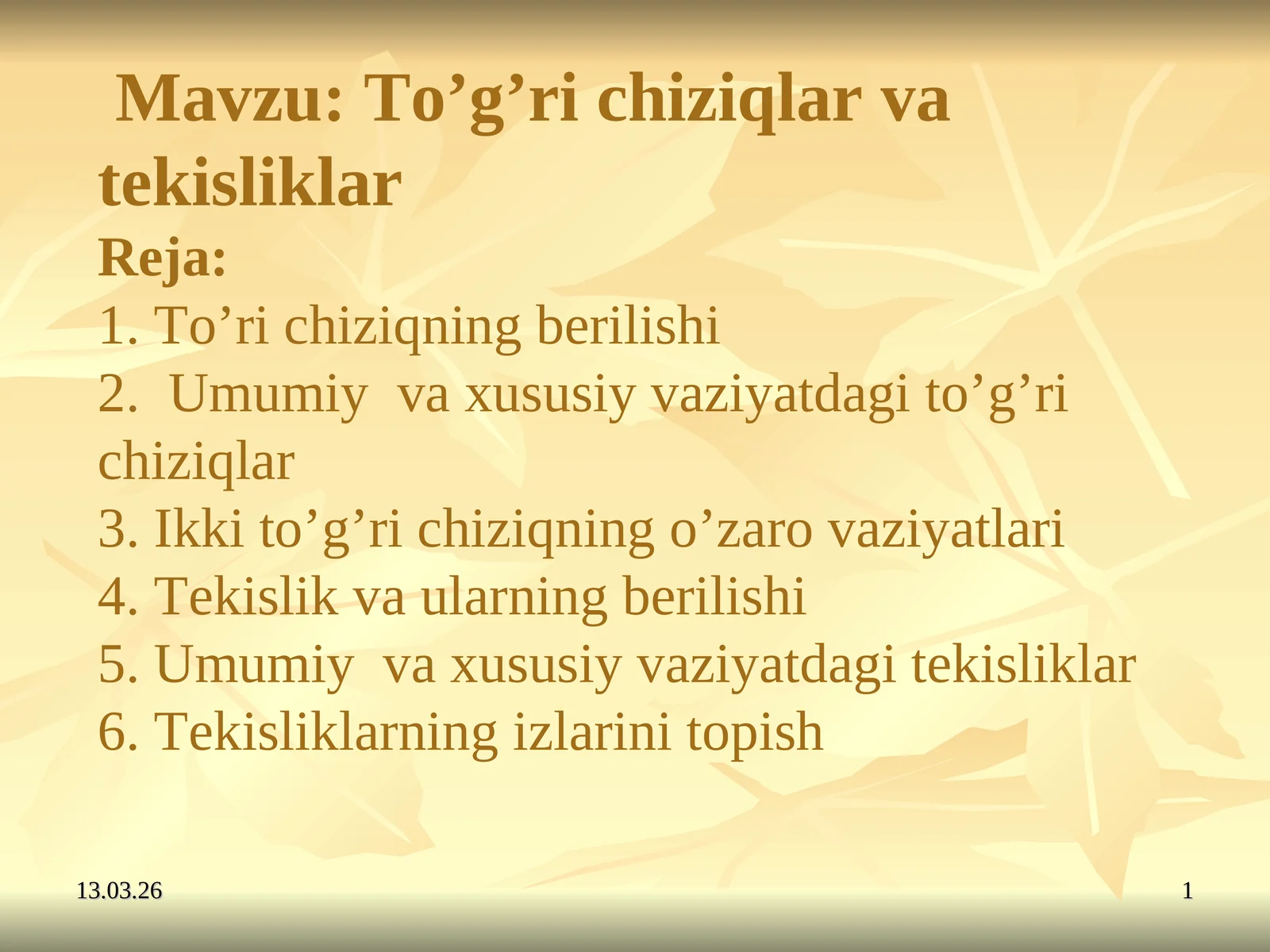 To'g’ri chiziqlar va tekisliklar