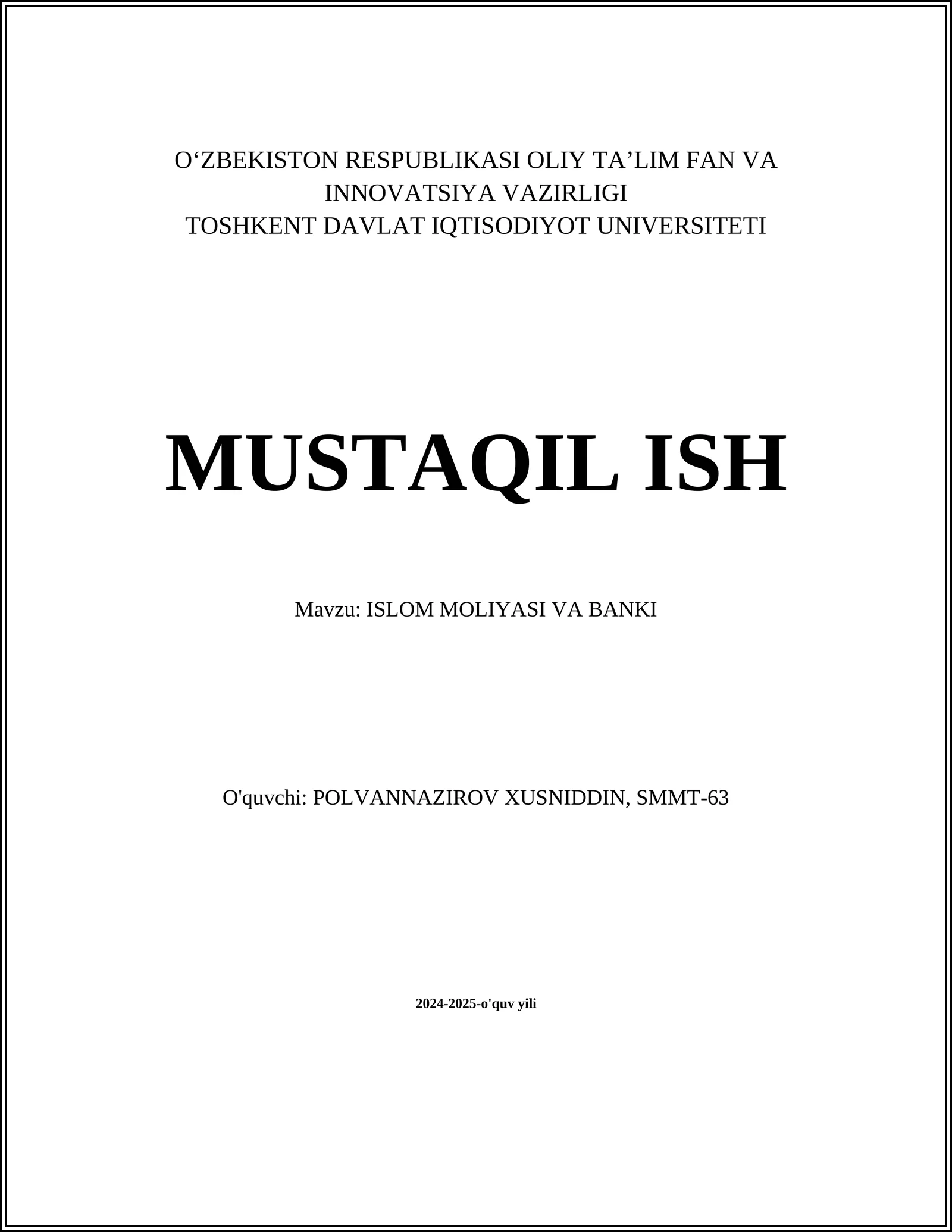 ISLOM MOLIYASI VA BANKI