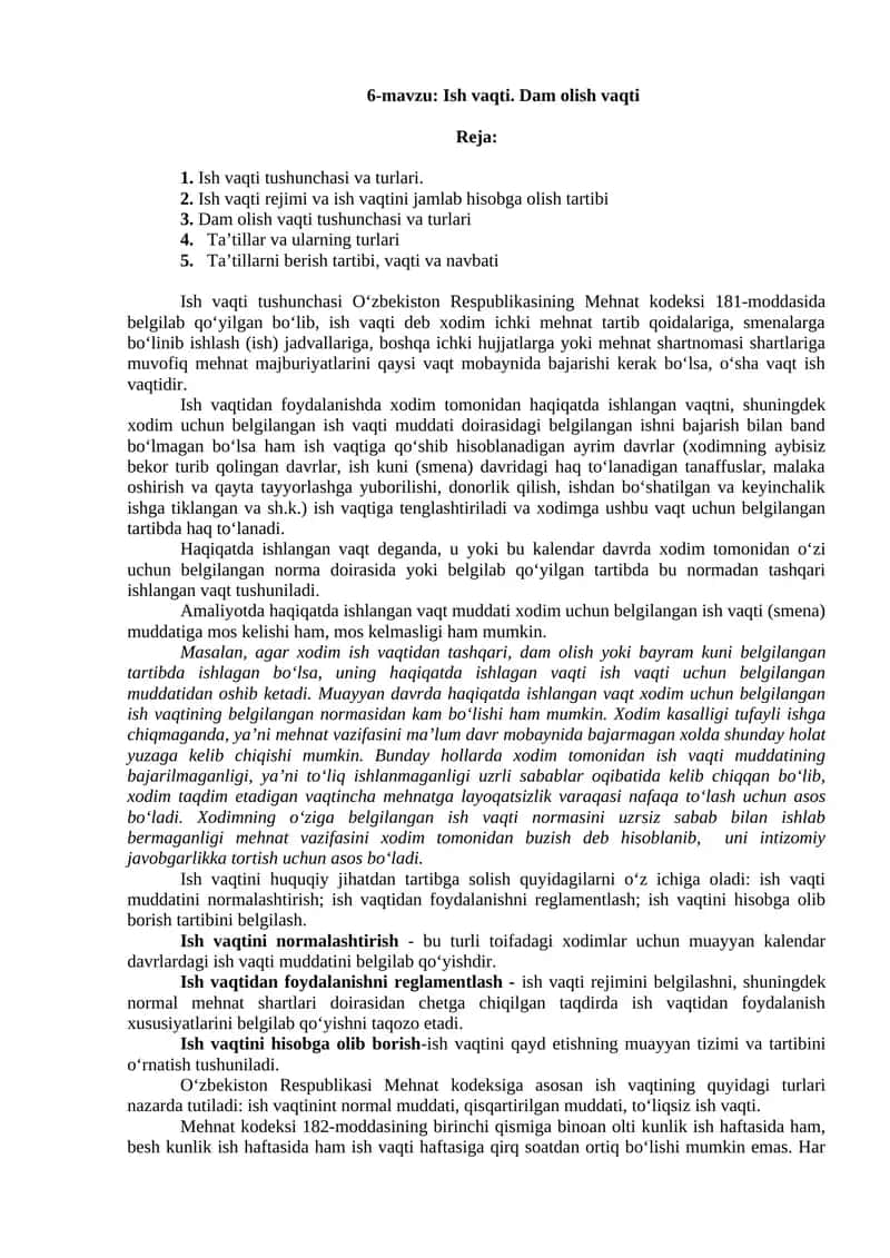 Ish vaqti. Dam olish vaqti