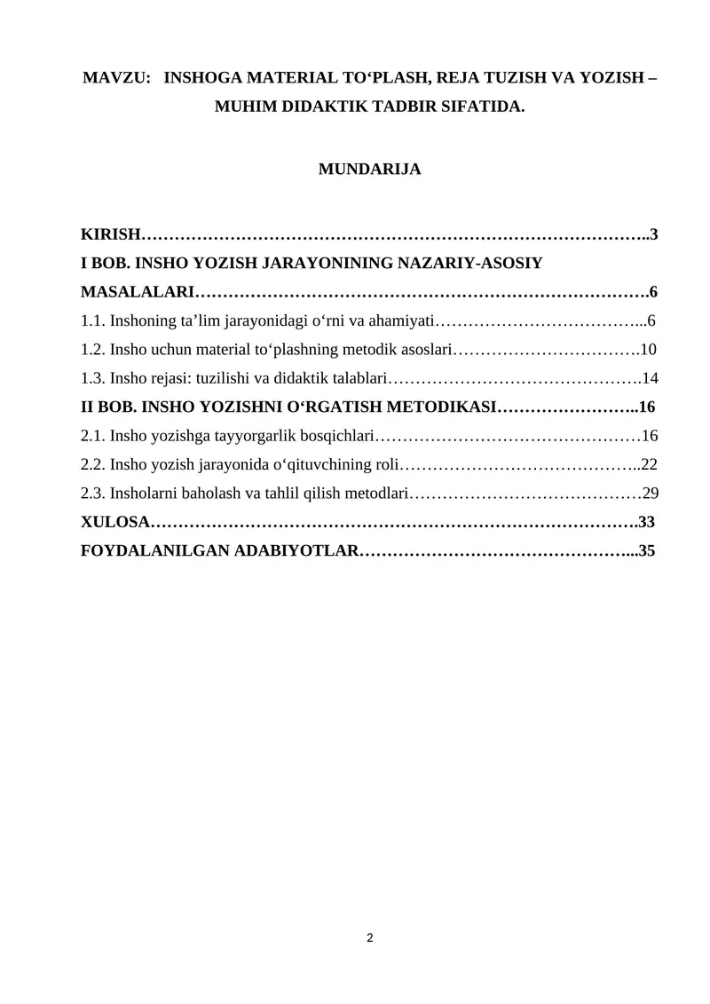 INSHOGA MATERIAL TO‘PLASH, REJA TUZISH VA YOZISH