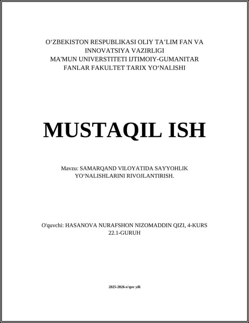 SAMARQAND VILOYATIDA SAYYOHLIK YOʻNALISHLARINI RIVOJLANTIRISH