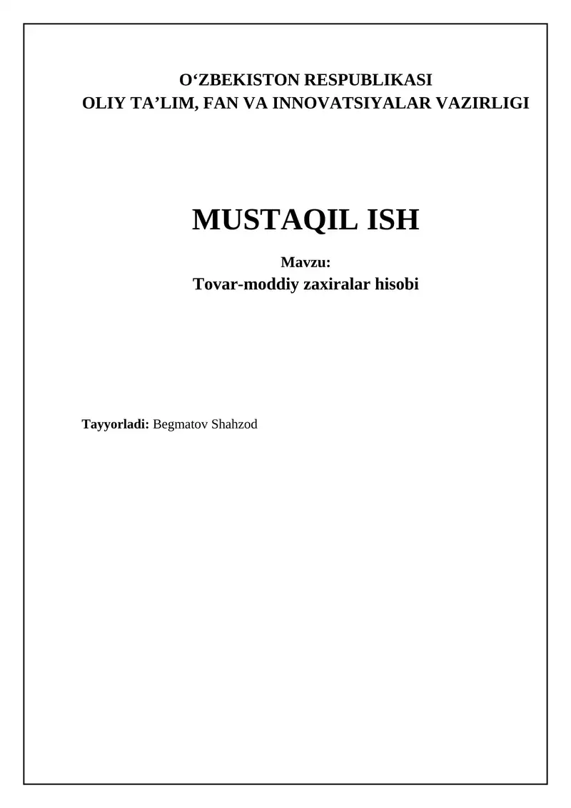 Tovar-moddiy zaxiralar hisobi