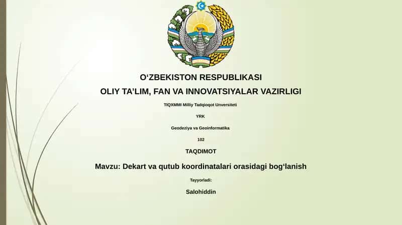 Dekart va qutub koordinatalari orasidagi bog‘lanish