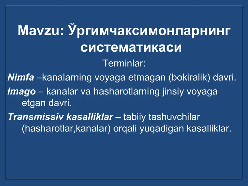 O’rgimchaksimonlar sistematikasi