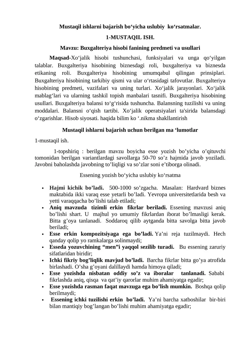 Buxgalteriya hisobi fanining predmeti va usullari